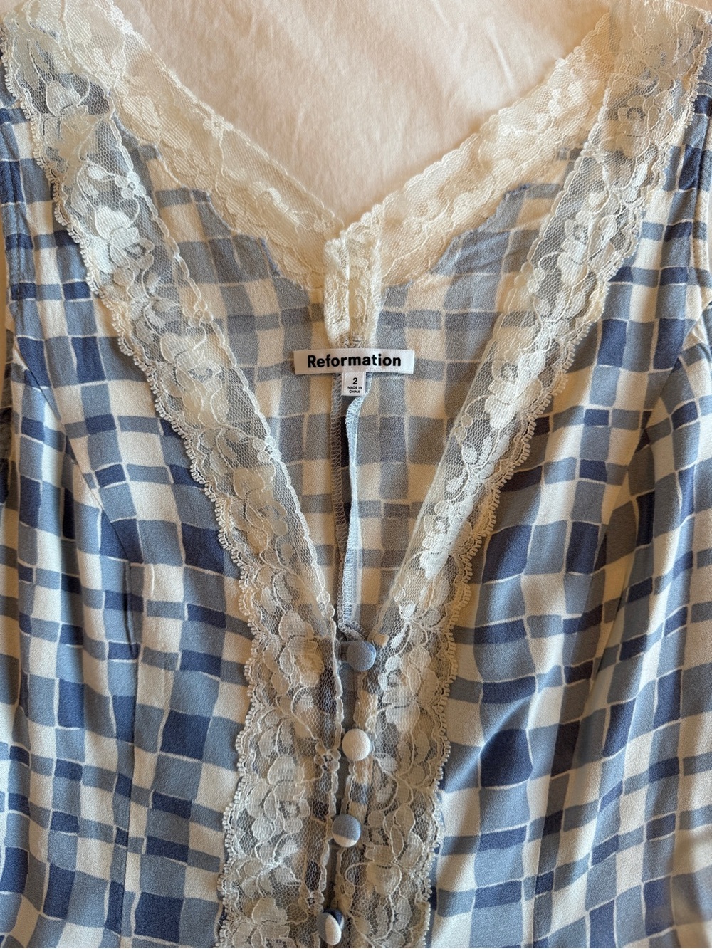 Reformation Cristina Lace-Trim Gingham Tank - Blue & White - Picture 5 of 6
